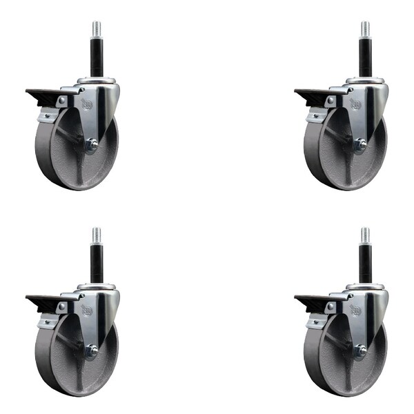 Service Caster 5'' Semi Steel Swivel 3/4'' Expanding Stem Caster Set with Brake, 4PK SCC-EX20S515-SSR-PLB-34-4 - main
